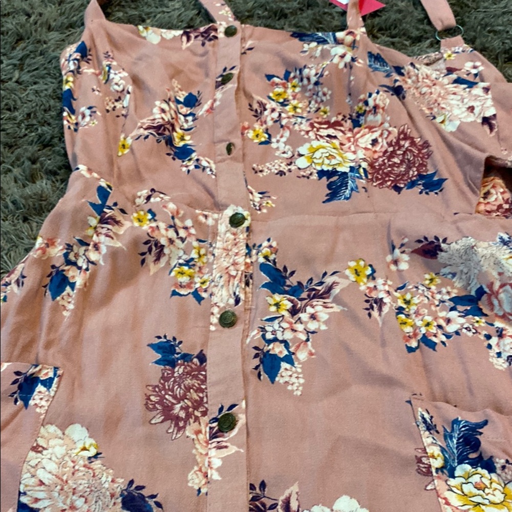 Xhilaration Pink and Blue button down Midi Dress with pockets and cutout on side - Picture 8 of 8
